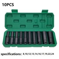 10 Pieces of 8-24mm 1/2 Electric Wrench Socket Head Pneumatic Socket Lithium Electric Wrench Hexagon Opening Lengthened.