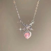 【hot】 2023 Bow Knot Pendant Necklaces Pink Ladies Fashion Clavicle Chain Jewelry