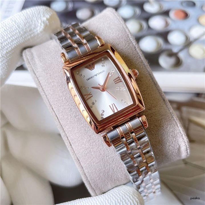 armani-นาฬิกาผู้หญิงหน้าปัดทรงสี่เหลี่ยม-นาฬิกาควอตซ์แฟชั่นสำหรับผู้หญิงนาฬิกาข้อมือสำหรับใส่เวลาพักผ่อนนาฬิกาข้อมือสไตล์ศิลปะ