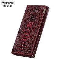 [COD] Wholesale new Panio womens crocodile head hinged bag mid-length leather mobile phone multi-card