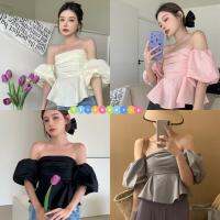 พร้อมส่ง?เสื้อเปิดไหล่ชีฟอง ผ้าร่องน่ารักสไตล์​เกาหลี sexy lady เรียบหรู เริ่ดมาก  เสื้อเปิดไหล่ เสื้อปาดไหล่ ชุดไปทะเล