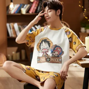 Special offer】Cartoon Pyjamas Men's Long Sleeve Pajama Set Home Wear  Sleeping Pants One Piece Luffy