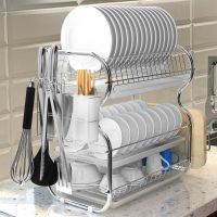 Stainless Steel 3-layer Kitchen Dish Drain Rack Dishwashing Cup Drying Rack Household Space Saving Organization Storage Tools