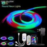 แถบ16ig3506 RGB Com Controle Remoto Lâmpada De Corda Néon Impermoável WiFi บลูทูธ ° สีเต็มรูปแบบ Tubo Redondo 24V WS2811