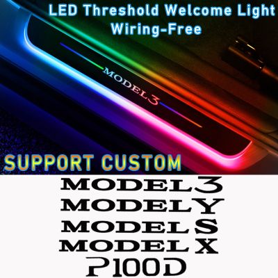 ﹉▬✜ Customized For TESLA MODEL 3 X S Y P100D MODEL3 Car Welcome Door illuminated Sill Light Logo Lamp LED Car Pedal Decoration