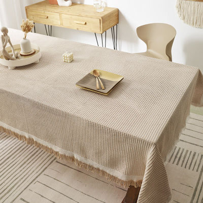 สีทึบวาฟเฟิลสไตล์ญี่ปุ่นกันลมผ้าคอตตอนมีลายผ้าคลุมกันฝุ่นโต๊ะข้างเตียงมีลายโต๊ะน้ำชาผ้ารองโต๊ะ