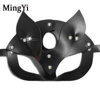 【Cod】 sunshine11 mall Rhinestone ฮาโลวีน Masquerade สีดำ Rivets ครึ่งคอสเพลย์แคทวูแมนเครื่องรางเงางาม