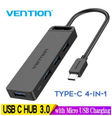 Vention USB C HUB 3.1 Type C to USB 3.0 Adapter Multi USB with Micro USB Charging Port OTG สายยาว 0.15 เมตร