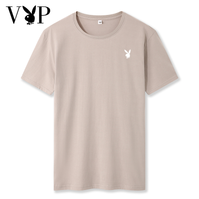 Playboy VIP Men S เสื้อยืดแขนสั้น Pure สีเสื้อคอกลม All-Match Top 2021ฤดูร้อนใหม่ครึ่งแขนเสื้อยืด