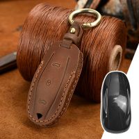 Leather Car Key Full Cover Case Fob For Tesla Model 3 Model S Model X Remote Smart Auto Accessories Keys Holder Ring Bag Shell