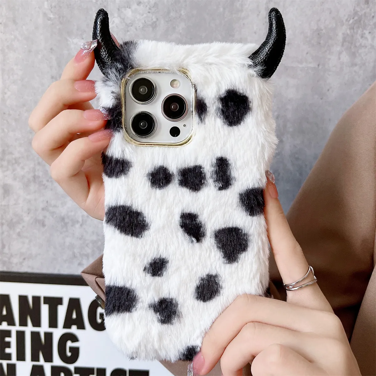 For Iphone 13 12 11 X Xs Pro Max Xr Mini 8 7 Plus Se Furry Case Love Heart Pattern Bowknot Ears Polka Dot Cow Spot Leather Horn Fur Fluffy Back Cover Case Lazada Ph