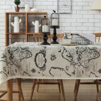 【LZ】☋❅◐  Map Printing Tablecloth European style Linen Cotton decorative Table Cloth for Home Picnic Party Tablecloths