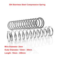 Wire Dia 2mm 304 Stainless Steel Compression Spring Cylidrical Coil Compression Spring Y-type Pressure Spring Length 10-200mm