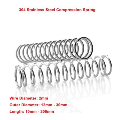 ﹊ Wire Dia 2mm 304 Stainless Steel Compression Spring Cylidrical Coil Compression Spring Y-type Pressure Spring Length 10-200mm