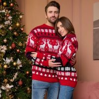 Family Christmas Sweater 2023 Winter Women Men Couples Matching Clothes Soft Warm Knitwear Jacquard Print Pullover Top Xmas Look