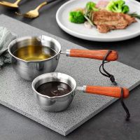 Hot Oil Pot Stainless Steel Oiling Pot Mini Small Pot Wooden Handle Oil-burning Pot Oil Pan Cookware Frying Pan