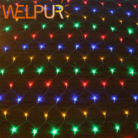 คริสต์มาส LED ไฟประดับตาข่ายผ้าม่าน Xmas1.5X1.5M 3X2M 100Leds/200Leds คริสต์มาสงานแต่งงานปาร์ตี้กลางแจ้งในร่มโคมไฟกันน้ำ AC220V EU Plug