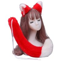 ญี่ปุ่นอะนิเมะ Plush Faux Fur แมวหูหมาป่า Headband Tail ชุดสีคอนทราสต์สัตว์ Party ชุดคอสเพลย์ผู้หญิงอุปกรณ์เสริม