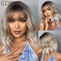 GEMMA Bob Wigs Ash Gray Platinum Synthetic Wig with Bangs for Black Women Short Wave Natural Daily Heat Resistant Cosplay Hair Wig  Hair Extensions Pa