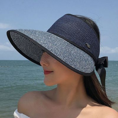 【YF】 Summer Womens Straw Hat Large Brim Sun Block Folding Beach