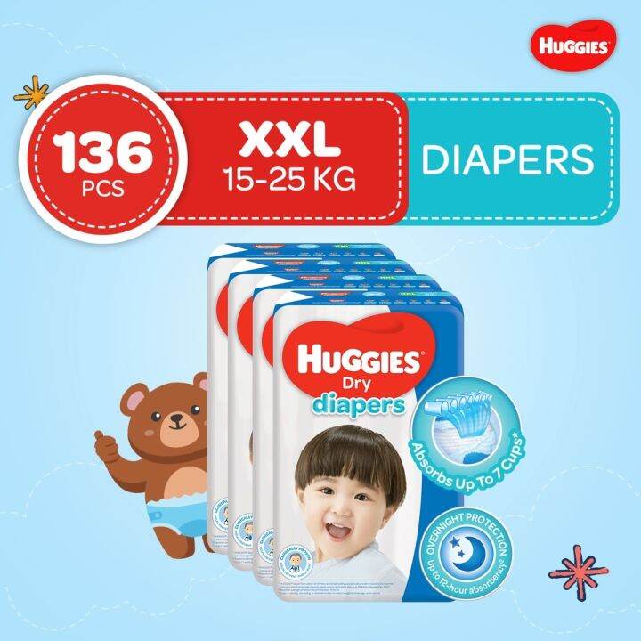 Huggies Dry Diapers XXL 34 pcs x 4 packs 136 pcs | Lazada PH
