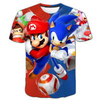 2023 NEWNew สีเหลือง Sonic เสื้อยืดเด็กสวมใส่ชาย3D การ์ตูนเกม Super Mario ชายเสื้อผ้าผู้หญิงเสื้อยืดหญิงฤดูร้อนสวมใส่