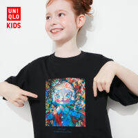 Uniqlo เสื้อยืดพิมพ์ลายแขนสั้นสำหรับเด็กผู้หญิง,เสื้อผ้าเด็กสวมใส่พรมรูปฟองสบู่463149