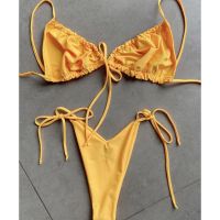 Candy Color Ruched Women Summer Bikini Sets Bandage Straps Pure Color Ladies Bikinis H268