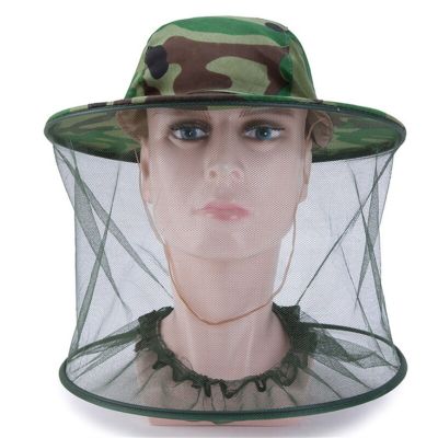 ；。‘【； Camouflage Male Fishing Hat Anti-Bee Insect Anti-Mosquito Net Anti-Insect Hat Mesh Fishing Hat Outdoor Hat With Sun Cover