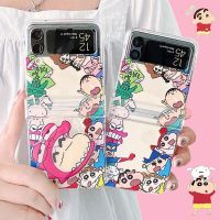 Kawaii Crayon Shinchan Portective Phone Case Girl Cartoon for Samsung Galaxy Z Flip3 4 Transparent Folding Screen Hard Case