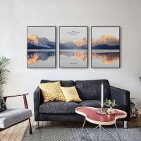 Snow Mountain Lake Scenery Poster, Impressionist Landscape Wall Art Print,เหมาะสำหรับห้องนั่งเล่นตกแต่งบ้านที่ทันสมัย