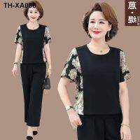 Middle-aged mother summer dress foreign style short-sleeved T-shirt top 2022 new 40-year-old middle-aged and elderly casual sports suit female