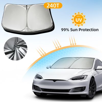Portable Car Windshield SunShade Covers Car Front Windshield UV Rays Protector with Storage Bag for Tesla Model 3 Y X S