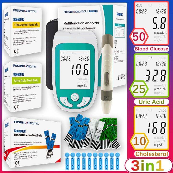 3 in 1 Multi-function Blood glucose monitor Cholesterol Uric acid meter ...