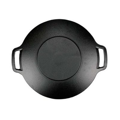 Outdoor Camping Enamel Cast Iron Barbecue Plate Round Steak Frying Pan Gas Induction Cooker Open Flame Iron Wok