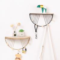 Iron And Wooden Board Storage Rack Shelf With Hooks Hat Key Hangers Holder Wall Hook Home Decoration Bathroom Accessories