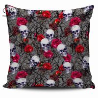 （ALL IN STOCK XZX）Rose Skull Lover Vintage Flower Home Pillow Case Polyester Decorative Sofa Throwing Pillow Case Style-1   (Double sided printing with free customization of patterns)