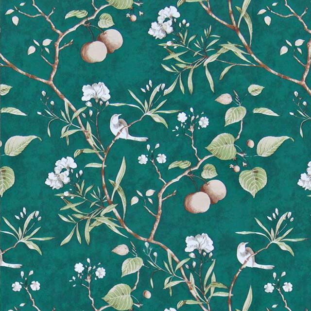 haohome-peach-tree-peel-and-stick-wallpaper-green-wallpaper-modern-flower-amp-bird-waterproof-removable-self-adhesive-wallpaper