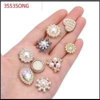 3SS3SONG 10PCS ที่เป็นประกาย เครื่องประดับหมวก คริสตัล ปุ่ม Rhinestone กระดุมมุก เครื่องประดับศีรษะ กิ๊บติดผมไข่มุก