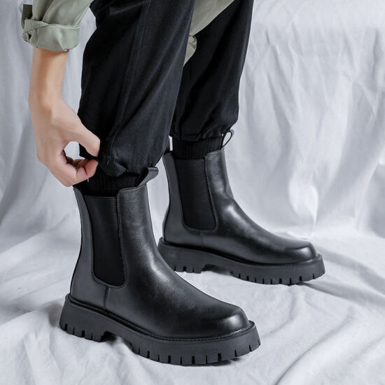 Giày da boots nam cổ lửng da bò phối GM017 - Leather for men