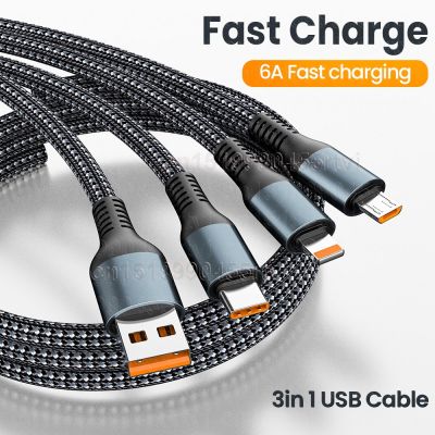 3in1 6A 120W SuperCharging USB Cable For iPhone USB A To Type C 8Pin Micro USB Fast Charger Data Cable For Samsung Xiaomi Huawei Docks hargers Docks C