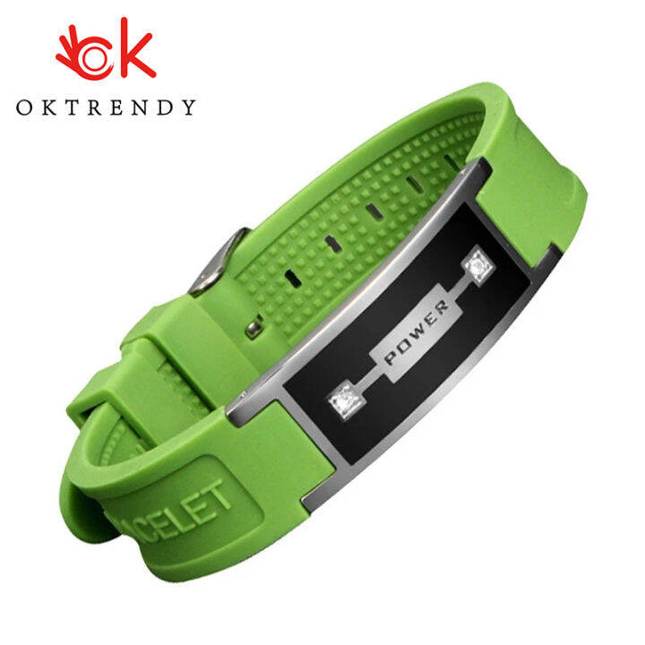 magnetic-health-weight-loss-bracelets-stainless-steel-bracelet-men-crystal-wrist-band-green-silicone-sport-wristband-bangle