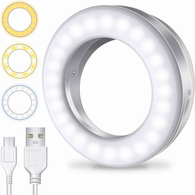Meifigno Selfie Ring Light [3 Light Modes] [Rechargeable], Clip on Phone Camera LED Light, Adjustable Brightness Selfie Circle Light Designed for iPhone X Xr Xs 11 12 Pro Max Android iPad Laptop