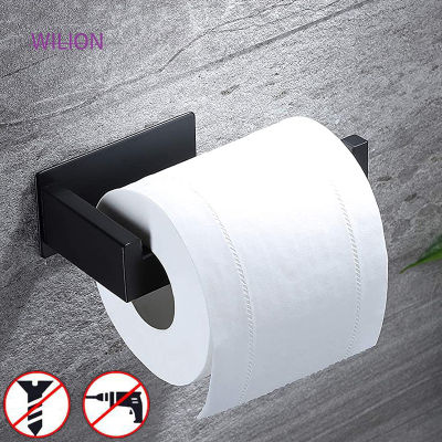 No Drilling Matt Black Toilet Paper Holder With Self Adhesive Tape Bathroom Accessory Stainless Steel Bath Holder