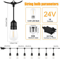 LED Festoon Bulb String Light IP65กันน้ำกลางแจ้ง S14 Bulb String Lights สำหรับ Street Garden Backyard Holiday Lighting