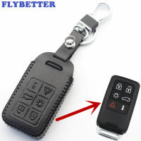 FLYBETTER Genuine Leather 6Button Keyless Entry Smart Key Holder Case Cover For Volvo S60S80V60XC60XC70 Car Styling L2006