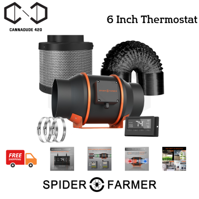 [ส่งฟรี] พัดลมดูดอากาศ Spider Farmer® 6-Inch 402 CFM Inline Fan with Smart Controller, Carbon Filter &amp; Ducting Combo