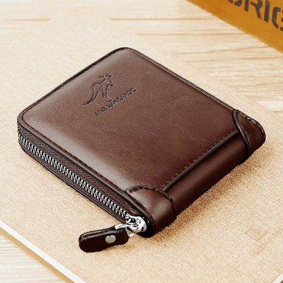 Leather Men’s Wallet Luxury Mens Purse Male Zipper Card Holders with Coin Pocket Rfid Wallets Gifts for Men Money Bag