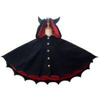 Fleece Poncho Hoodie Cloak Coat Winter Women Halloween Gothic Punk Black Devil Bat Wing Demon Costume Lolita Ouji Hood For Girls