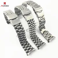 Stainless Steel Watch Band 20mm 22mm Men Solid Metal Curved End Folding Buckle Bracelet Wristband for Seiko SKX009 Strap logo Straps